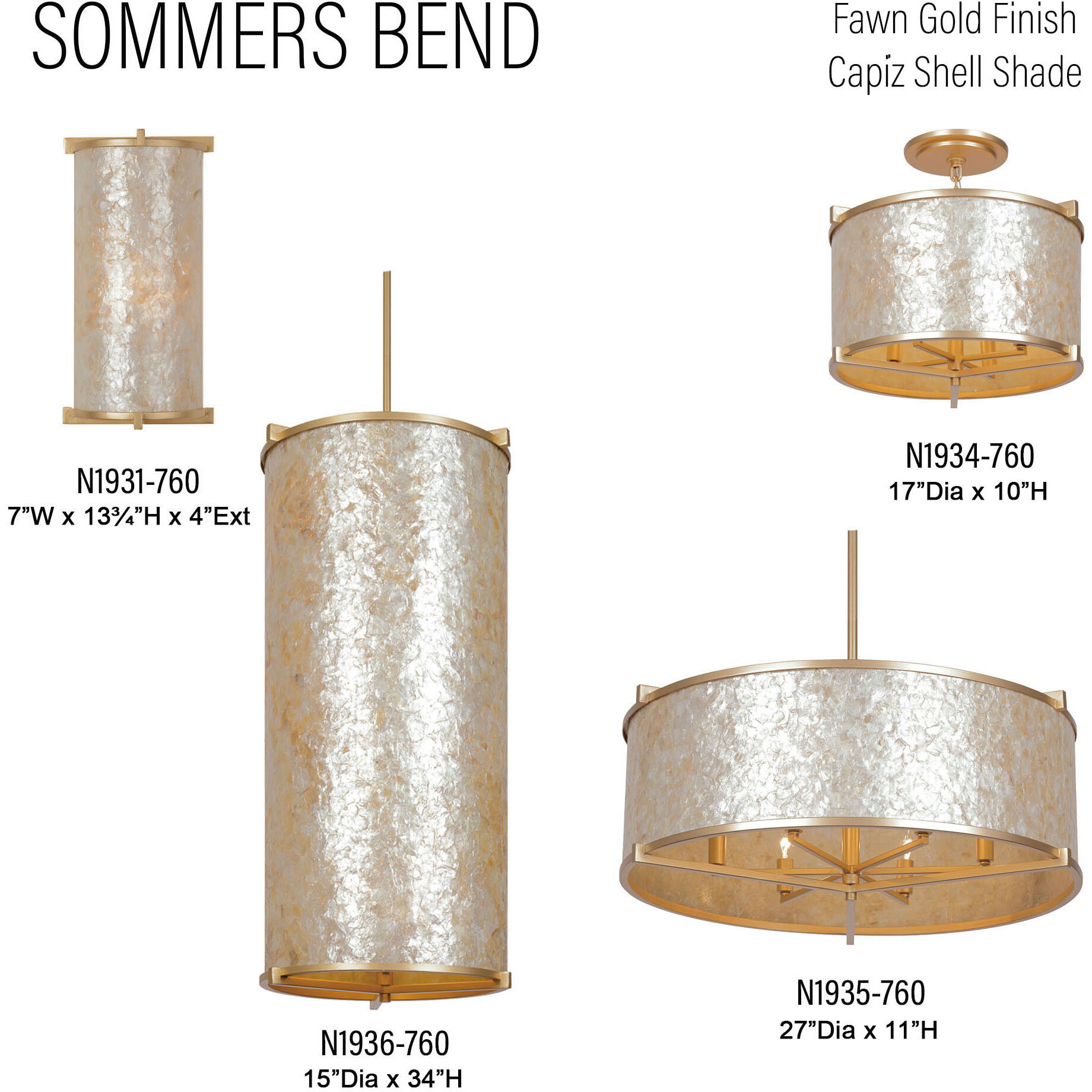 Sommers Bend 4 Light 17 inch Capiz Shell Gold Semi Flush Ceiling Light
